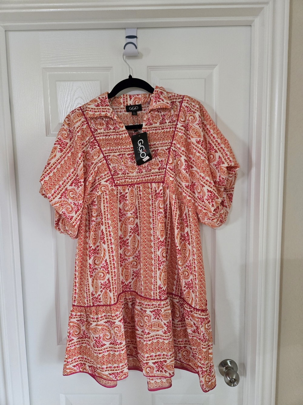 Pink Floral Short Puff-Sleeve Mini Dress - Picture 3 of 9